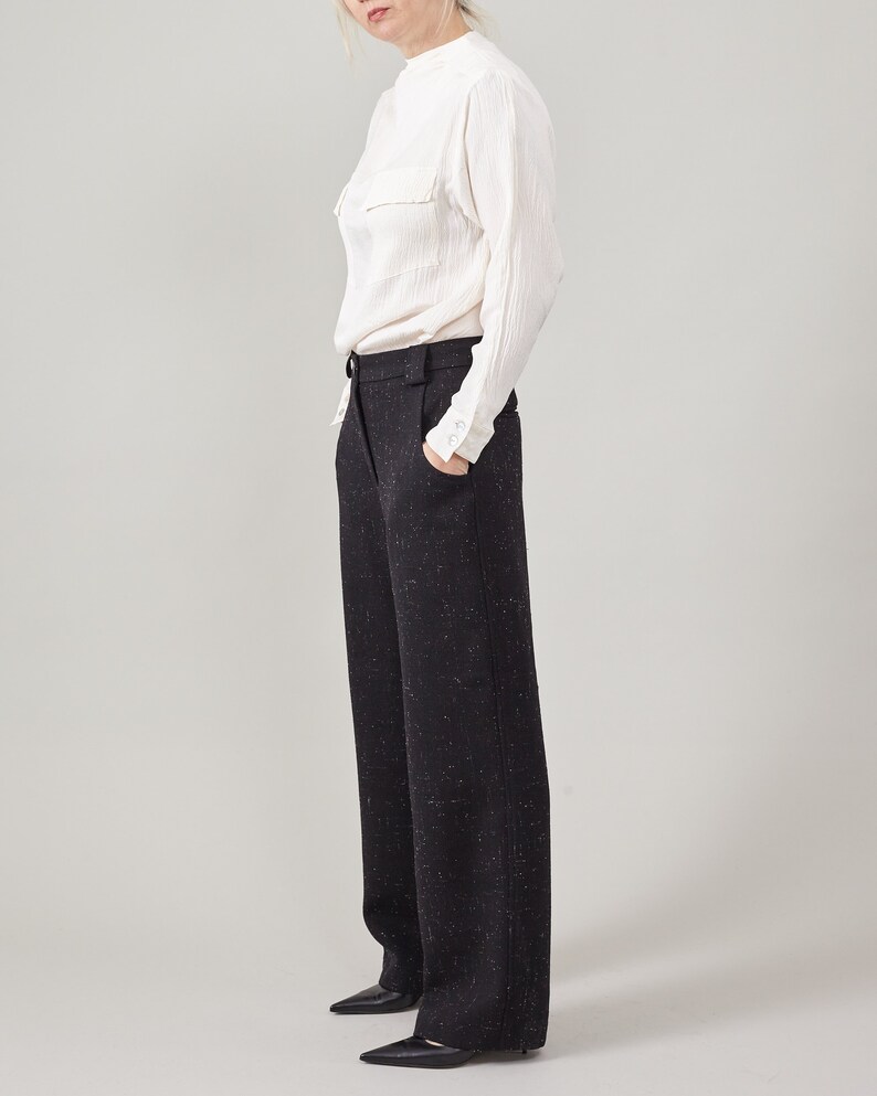 Black Wool Slacks for Women Winter Pants with Loose Fit and Straight Cut Warm Thick Lined Trousers with Mannish Style image 6