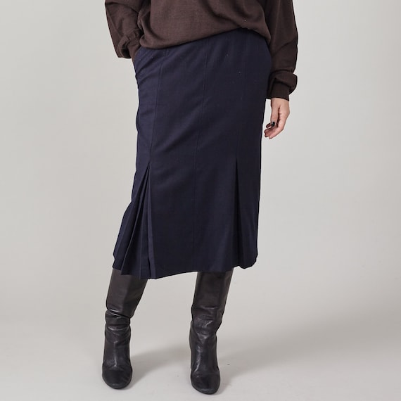 Vintage Navy Wool Midi Skirt for Women Size M - L… - image 1
