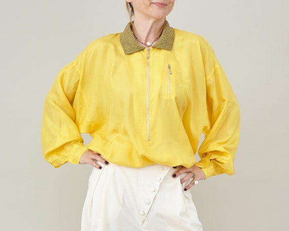 Vintage 90's Pure Silk Oversized Blouse: Casual Y… - image 1