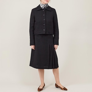 Tweed Skirt Suit: Cropped Blazer & Pleated Midi - Italian Wool