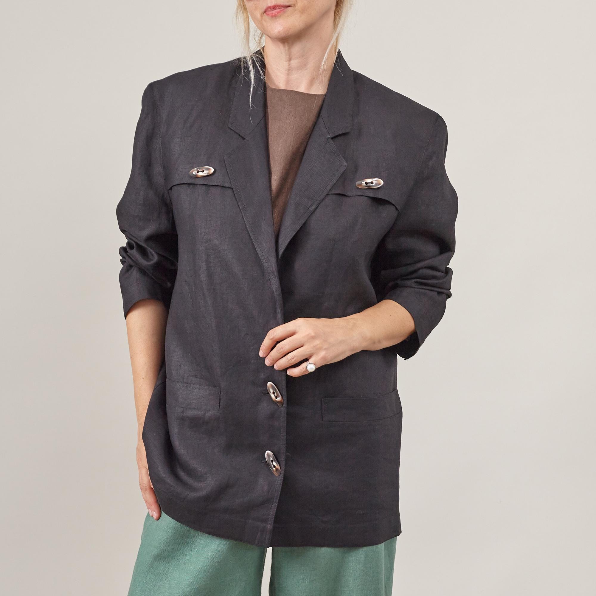 Oversized Black Linen Blazer | Handmade Summer Workwear Jacket