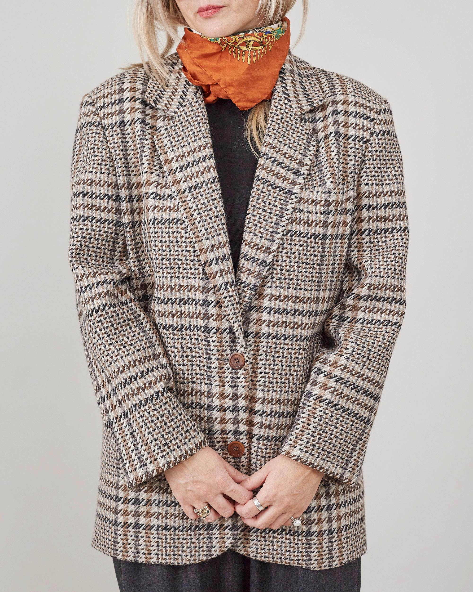 Veste blazer vintage à carreaux pied-de-poule pour femme • Vintage Univers