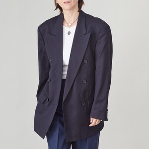 Vintage Hugo Boss Navy Wool Blazer | Double-Breasted Oversized Jacket Unisex FTV1538