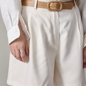 Custom Women's White Silk Shorts: Handmade Bermuda Style with High Waist, Pleats, and Pockets for Summer, Elegant Vacation Shorts image 4