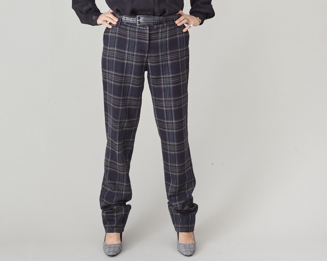 Vintage Plaid Wool Pants for Women Size S Low Waist Soft Wool Pants ...