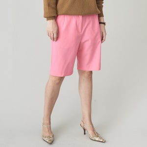 SAMPLE SALE Wool Shorts for Women Size XS, Bright Pink Tailored Bermuda Short Pants, Mid Rise, Straight Cut with Pockets, for Spring & Fall