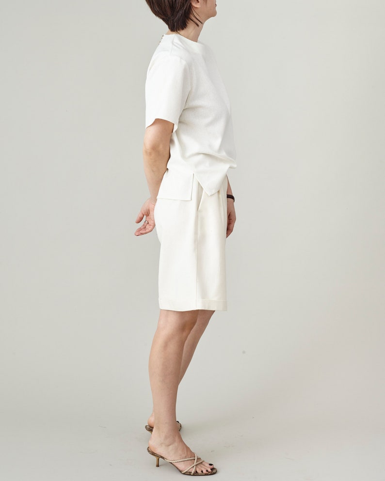 Raw Silk Short Sleeve Top for Women White Silk Summer Blouse Custom Silk T-Shirt image 7