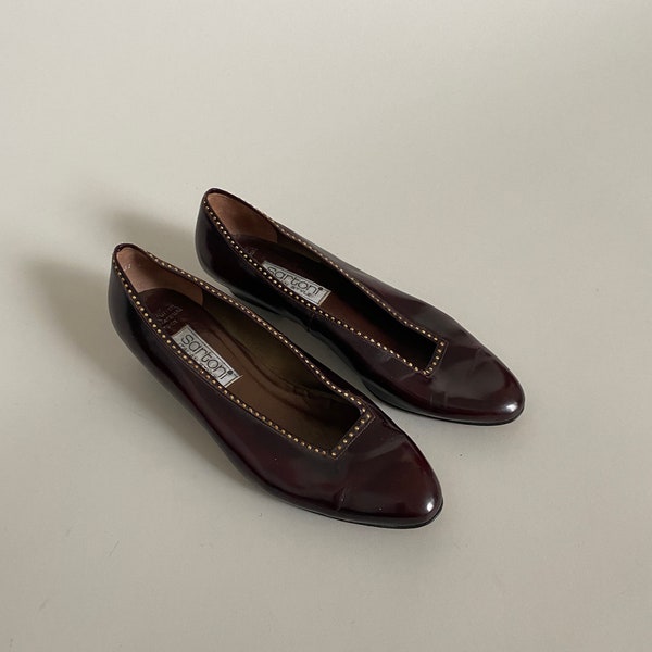 Vintage Purple Brown Leather Low Heels for Women Size 6 1/2 | Pointed Toe Low Heels for Women