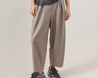 Pantalones de lana de pierna ancha - Pantalones de corte tobillero