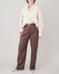 Wide Leg Linen Pants for Women, with Pleats and High Waisted Cut, best Clean Aesthetic Style, Summer Office Outfits, Brown, Beige and More product logo