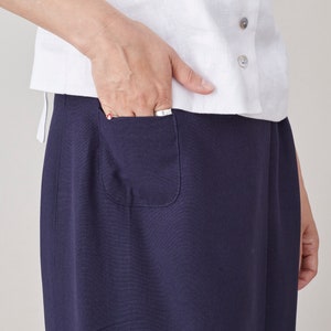 Vintage Linen Wrap Skirt for Women Size XS Navy Long Wrap Linen Skirt FTV1444 image 8