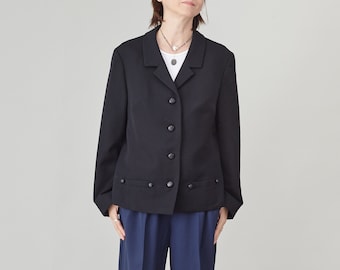 Vintage zwarte 100% wollen blazer voor dames, maat L - XL FTV152