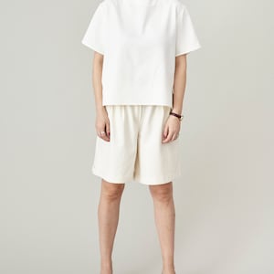 Raw Silk Short Sleeve Top for Women White Silk Summer Blouse Custom Silk T-Shirt image 3