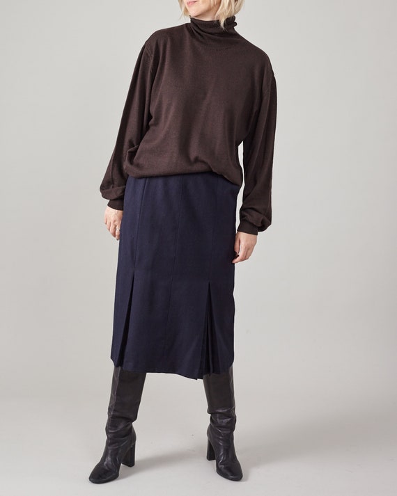 Vintage Navy Wool Midi Skirt for Women Size M - L… - image 6