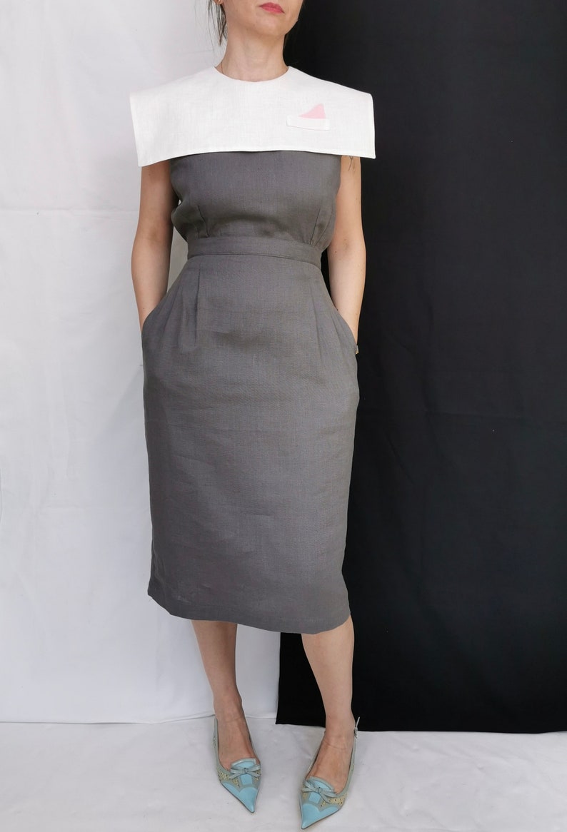 Linen Dress for Women size XXS XXL White Oversized Collar Etsy