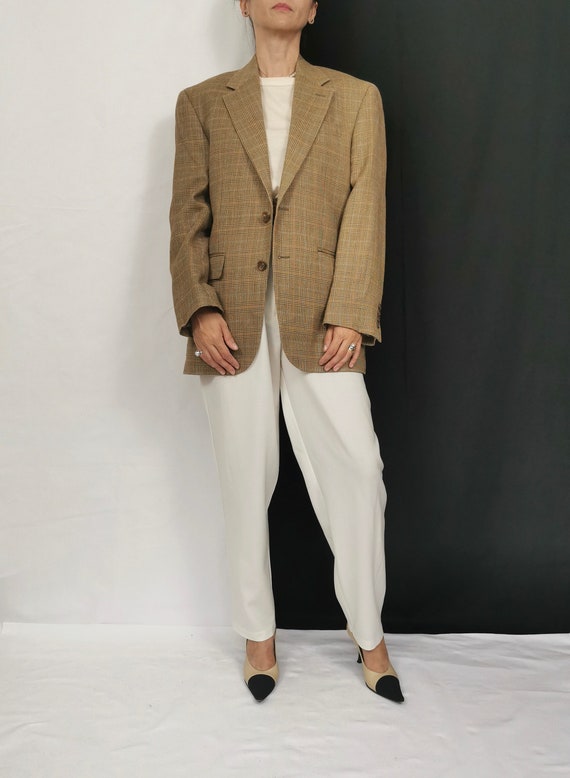 Plaid Silk - Wool Blazer | Beige Plaid Blazer | Vi