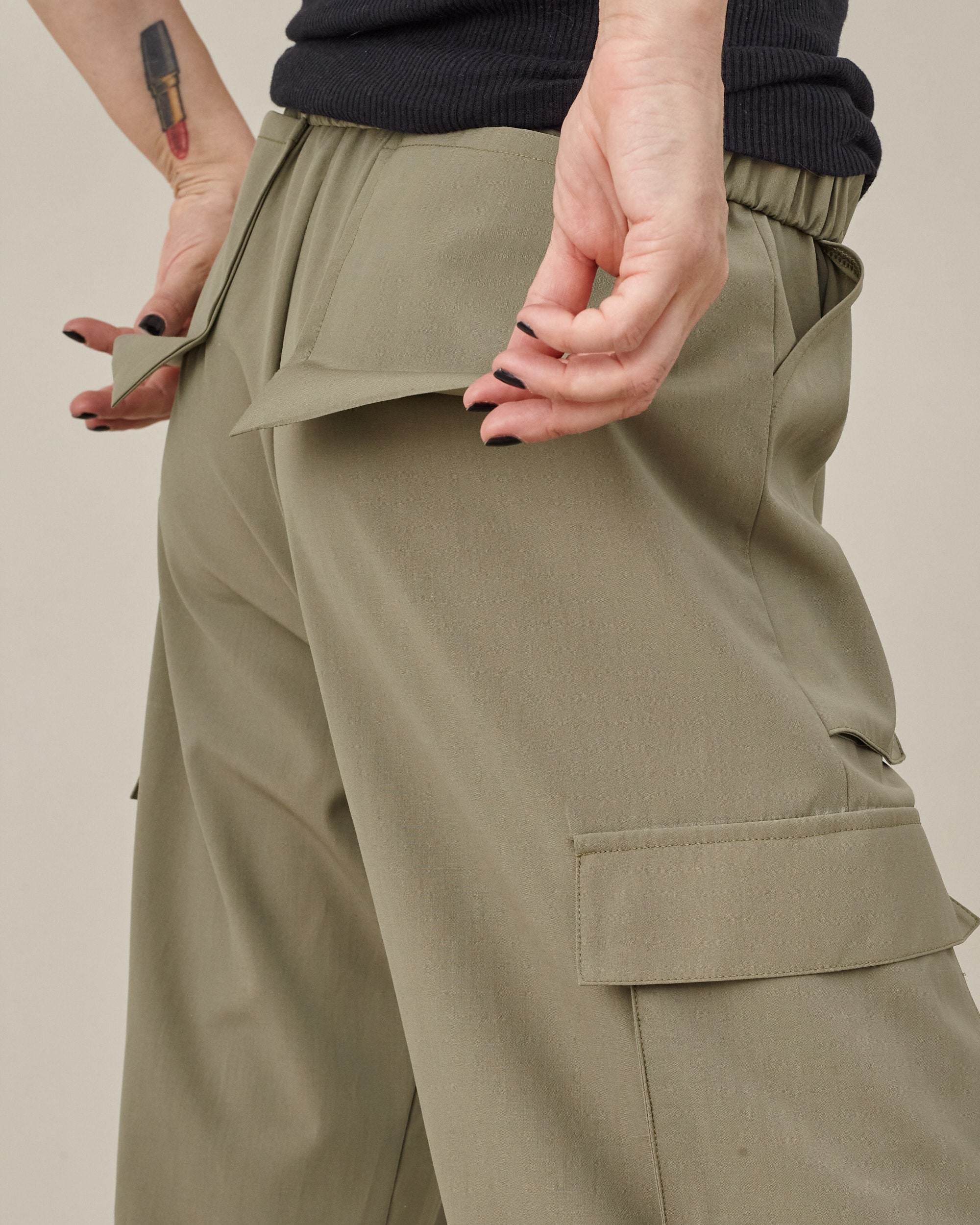Khaki Wool Cargo Pants: Handmade Baggy Trousers With Toggle Hem - Etsy