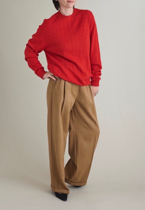 Women Camel Wool Wide Leg Pants 