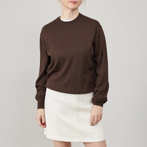 Vintage Brown Merino Wool Sweater, Women Size S M | Crew Neck Jumper with Retro Elbow Patches FTV1867