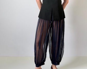 Zijden ballonbroek dames | Gerimpelde zijden chiffon, harembroek met hoge taille | Doorschijnende zijden broek, op maat gemaakt