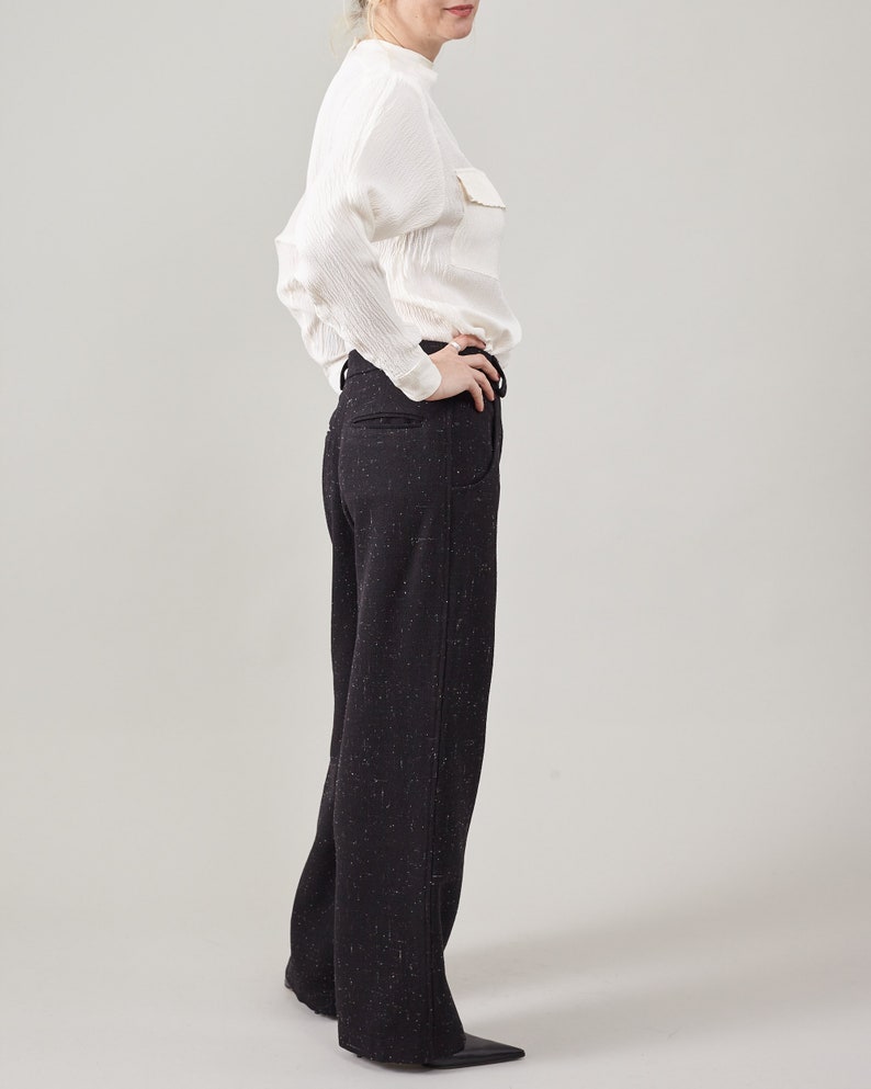 Black Wool Slacks for Women Winter Pants with Loose Fit and Straight Cut Warm Thick Lined Trousers with Mannish Style image 4