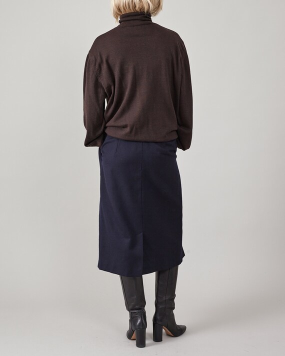 Vintage Navy Wool Midi Skirt for Women Size M - L… - image 3