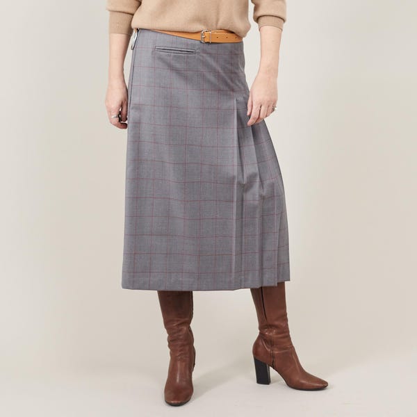Inoue Pleats Co grey wool pleated skirt with teal accents