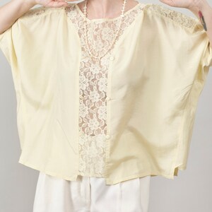 Vintage Butter Yellow Silk Blouse, Lace Detail, Oversized Fit, Women's S-L, Perfect for Summer and Daily Chic image 10