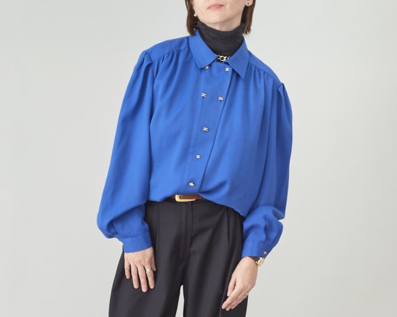 Chemisier en laine pour femme Taille 48 XL chemise vintage Blue