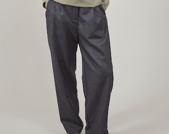 Handmade Wool Tapered Trousers: Pleated High Waist, Relaxed Fit
