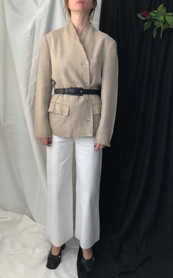 Beige Linen Oversized Blazer for Women - FTV79