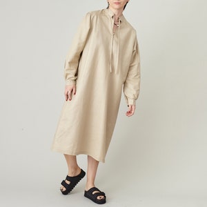 Linen Shift Dress for Women Long Sleeve, Minimalist Summer Dress with Oversized Fit, Available in More Colors image 3