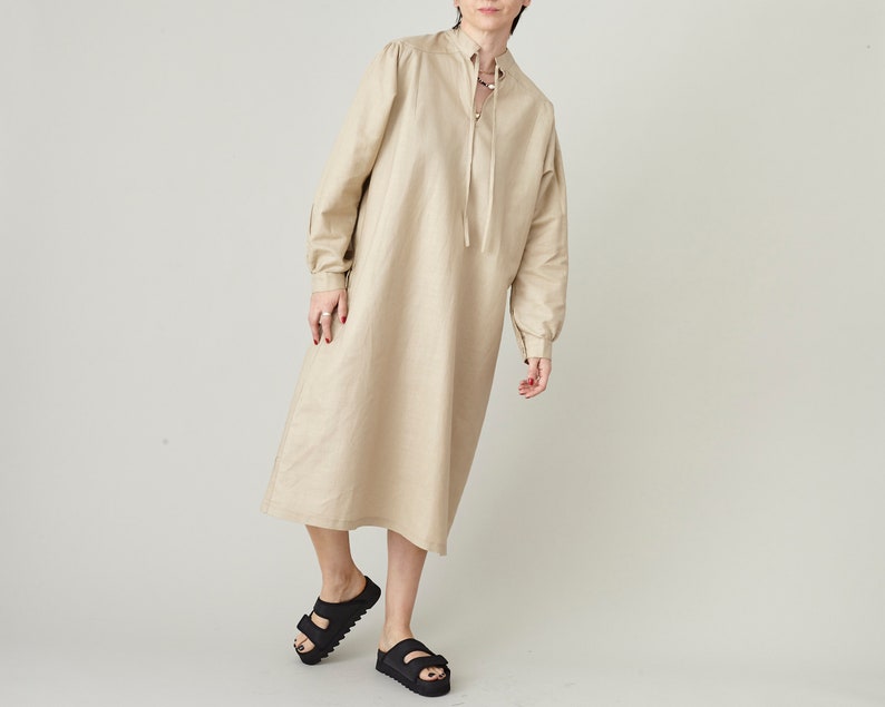 Linen Shift Dress for Women Long Sleeve, Minimalist Summer Dress with Oversized Fit, Available in More Colors image 3
