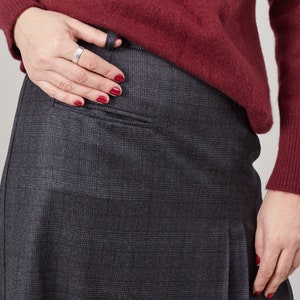 Wool Pleated Skirt for Women Plaid Brown Wool Skirt below the knees with one welt pocket, belt loops. Fully lined. FTN59_100WOL image 4