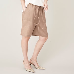 Linen Bermuda Shorts, Draw String, Elastic Waist Baggy Beach Short Pants