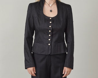 Black Silk Tailored Fit Blazer | Women's Size XS | Elegant Jacket for Formal Events FTV2012