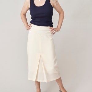 Custom Made Wool Skirt with Yoke and Double Pleat A-Line, Midi Wool Skirt for Chic Business Outfits, More Colors Available FTN49_61WOL image 2