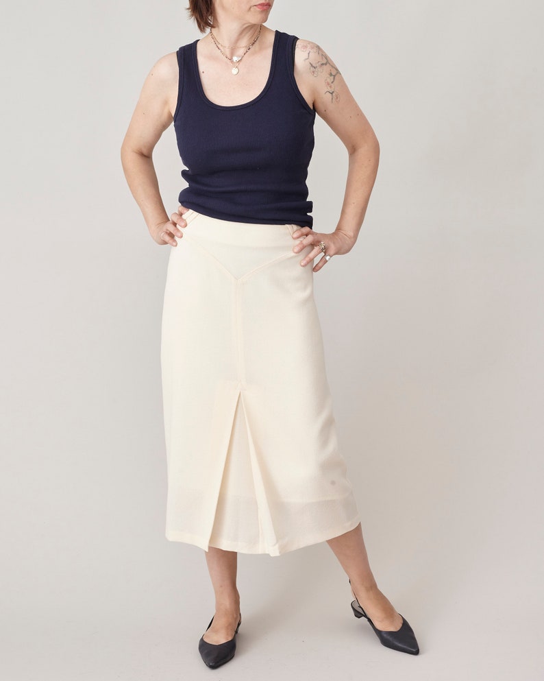 Custom Made Wool Skirt with Yoke and Double Pleat A-Line, Midi Wool Skirt for Chic Business Outfits, More Colors Available FTN49_61WOL image 2