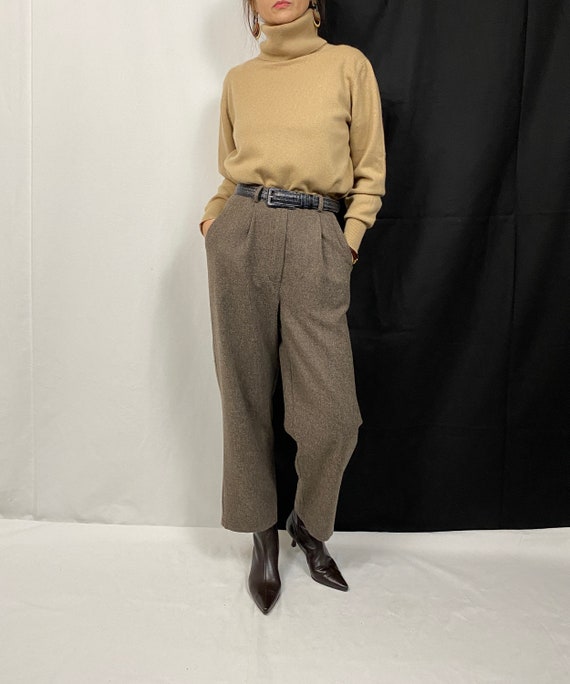 Buy Brown Relaxed Tapered Linen Blend Pleated Front Trousers from