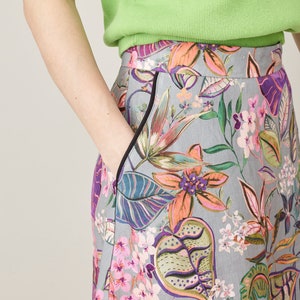 Floral Linen Skirt For Women A-Line Linen Skirt with Pockets Colourful Linen Skirt with Pockets FTN74_111LIN image 9