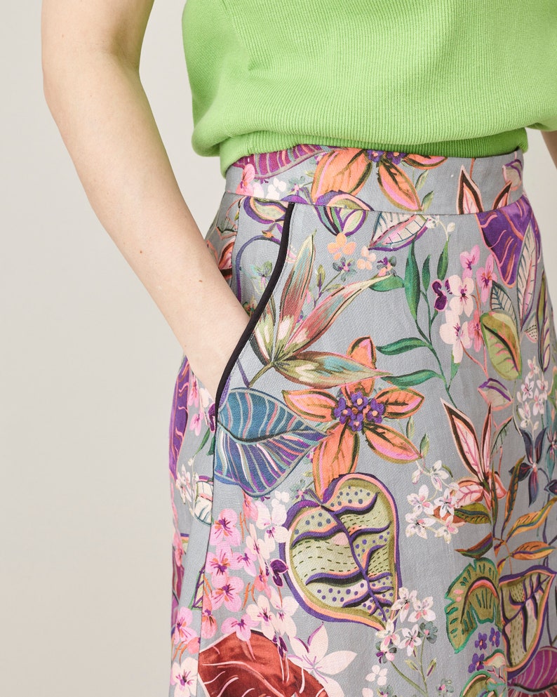 Floral Linen Skirt For Women A-Line Linen Skirt with Pockets Colourful Linen Skirt with Pockets FTN74_111LIN image 9
