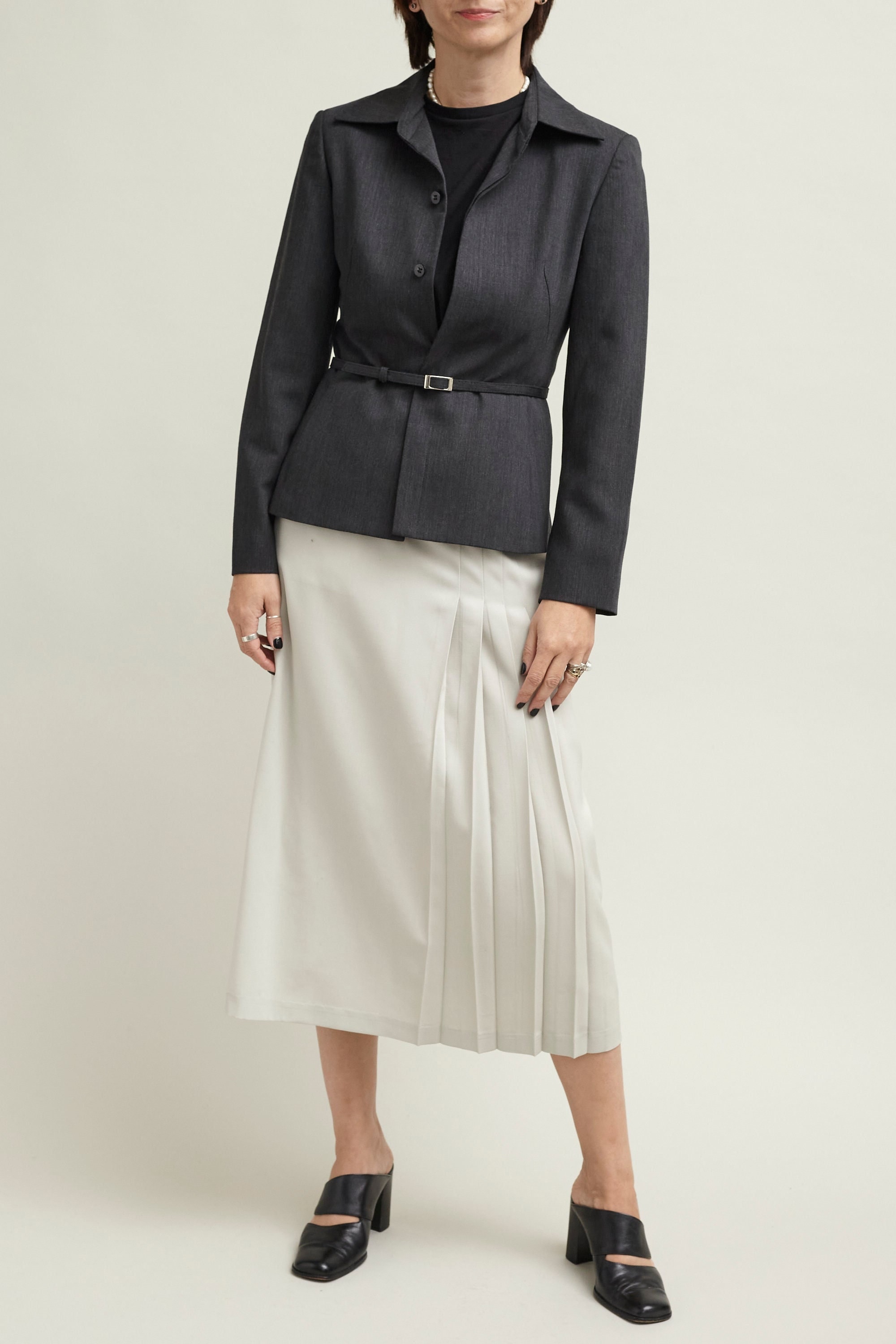 Vintage Grey Wool Blazer: Fitted Japanese Tailored Jacket XS