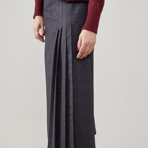 Wool Pleated Skirt for Women Plaid Brown Wool Skirt below the knees with one welt pocket, belt loops. Fully lined. FTN59_100WOL image 6