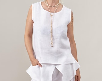 Linen Tank Top: Minimalist Wide Strap Sleeveless Top