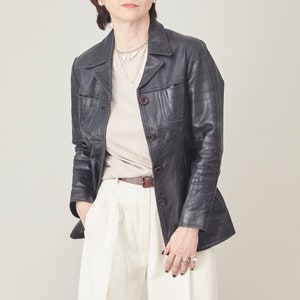 Veste en cuir noire vintage pour femme, taille XS - S | Manteau court en cuir FTV1375