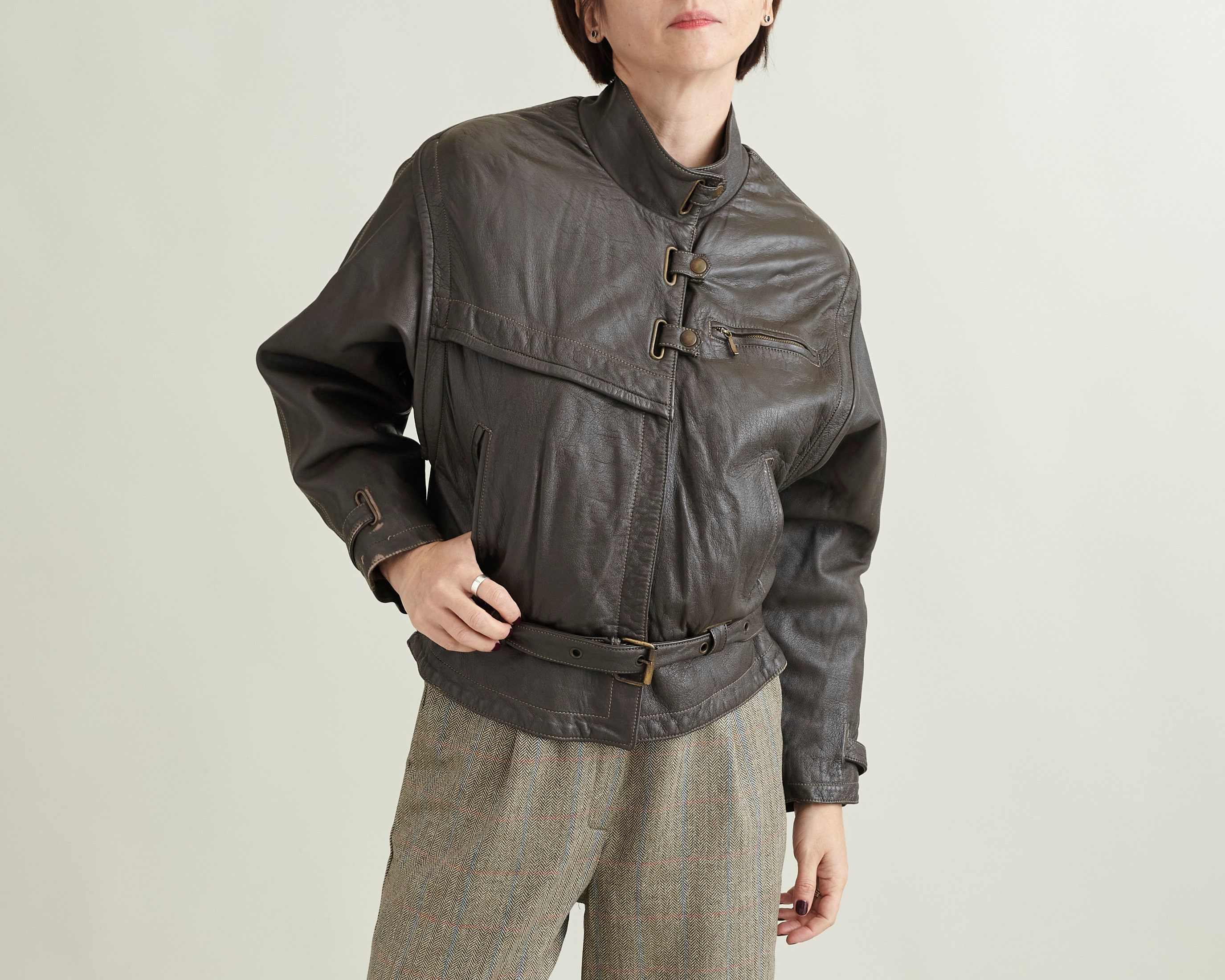 Brown Leather Bomber Jacket Women