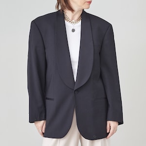 Vintage Hugo Boss Black Wool Tuxedo Blazer Size L Men&#39;s FTV1786