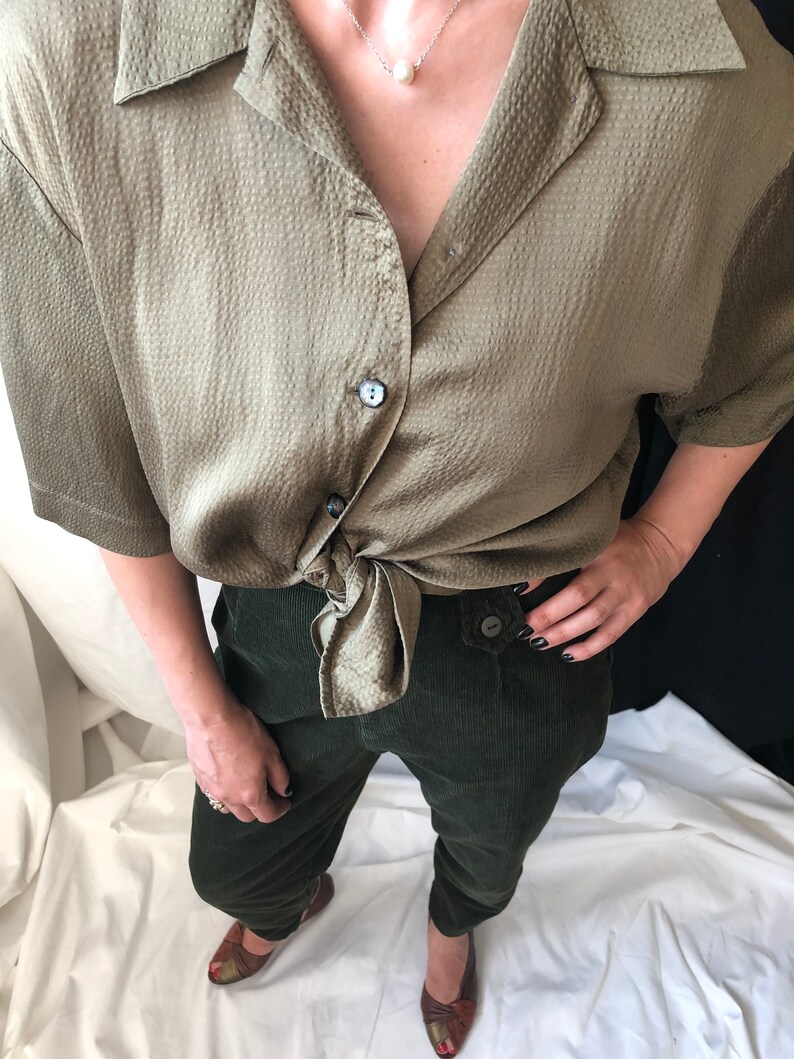 Back Zipper Pants Vintage Corduroy Pants Vintage Silk Blouse Vintage Outfit Size XS S High Waist Pants