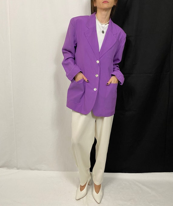 Vintage Silk Blazer for Women Size S - M | Purple