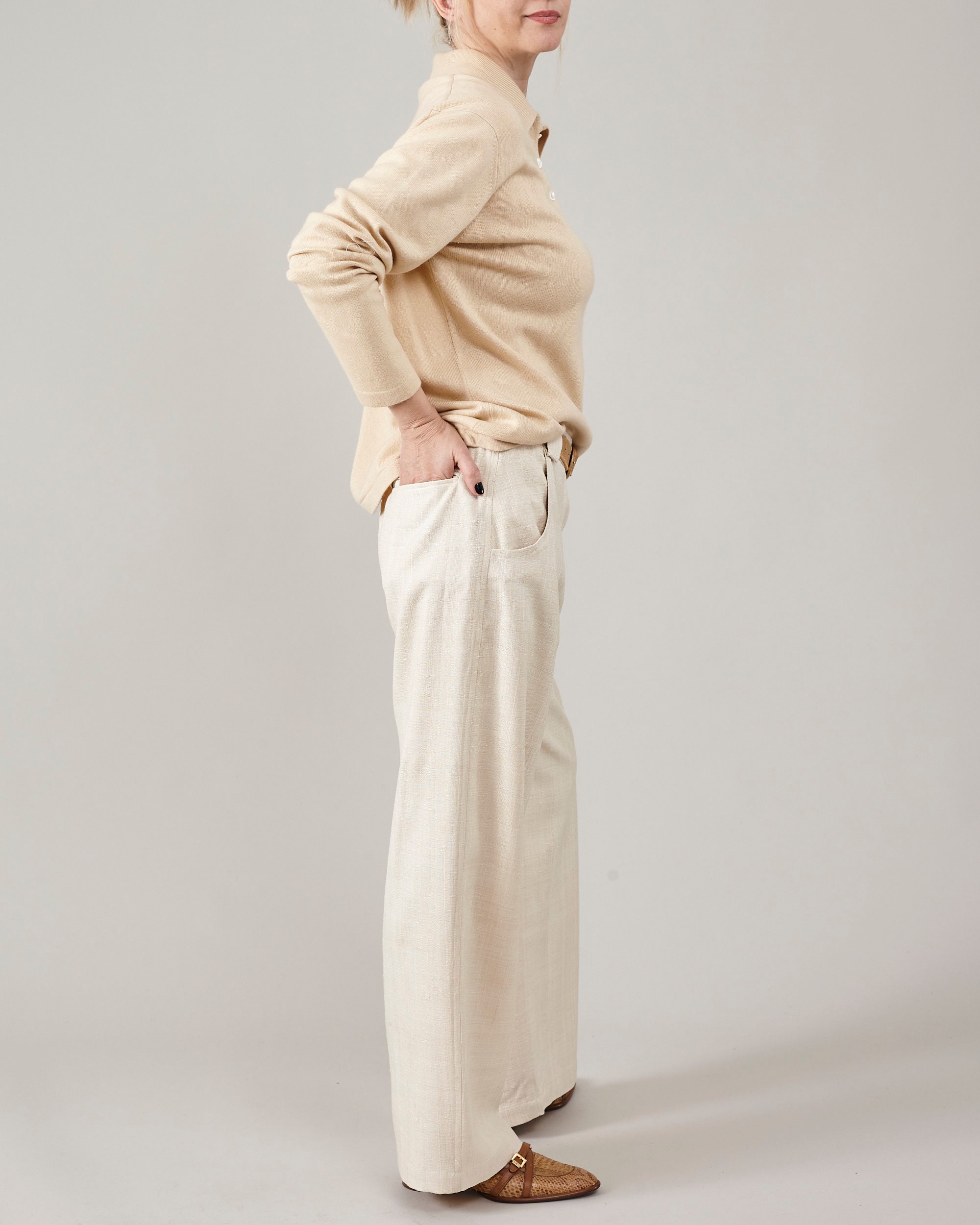Handmade Italian Raw Silk Pants: Loose Fit Elegant Trousers